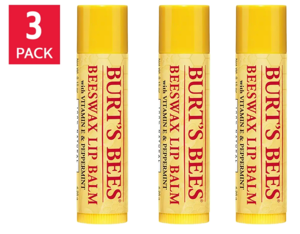 Burt's Bees Beeswax Lip Balm Original with Peppermint Vitamin E 3-Pack